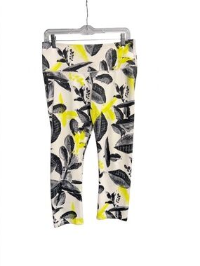 Apana High Waisted Yoga Leggings Large Neon Yellow Black Floral Crop Activewear